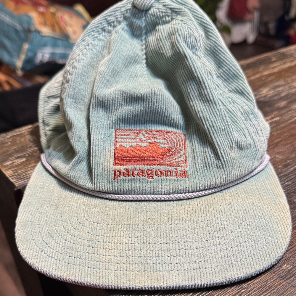 Patagonia Corduroy Hat in Mint Green with Orange Patch